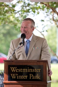 Orlando Mayor Buddy Dyer speaking at Westminster Winter Park's groundbreaking for its newest expansion, Westminster Baldwin Park, on Aug. 4, 2015.